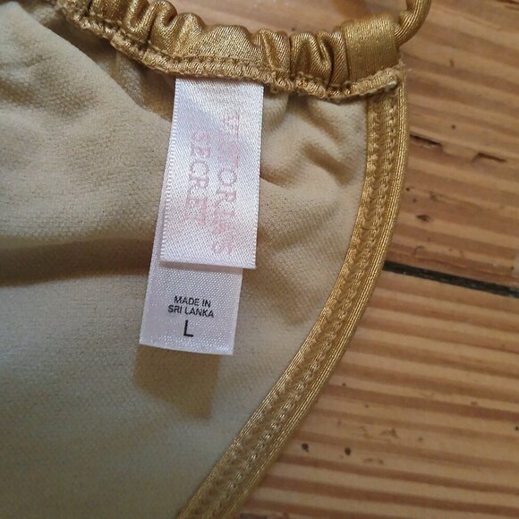 Victoria's Secret  Vintage Y2K Gold Lame' Triangle String Bikini SzL - Picture 6 of 7
